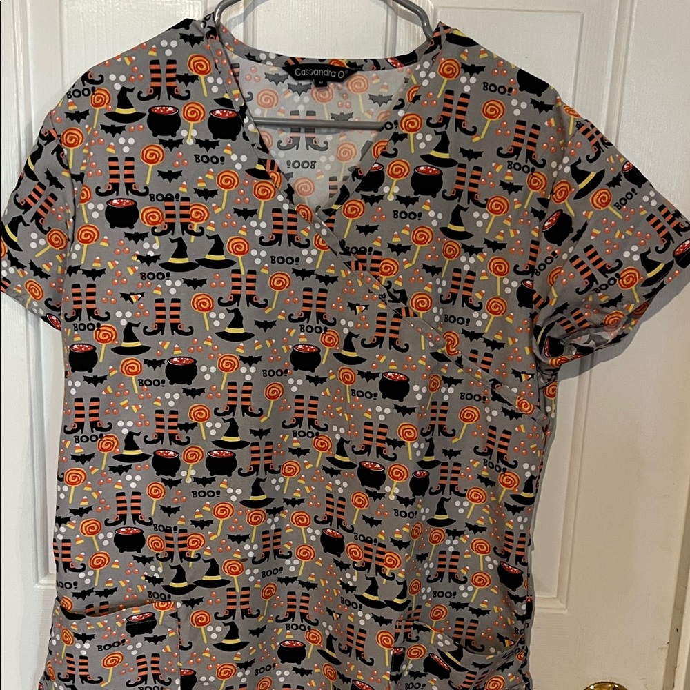 Casandra Women's Halloween Themed Top - Gray and Orange